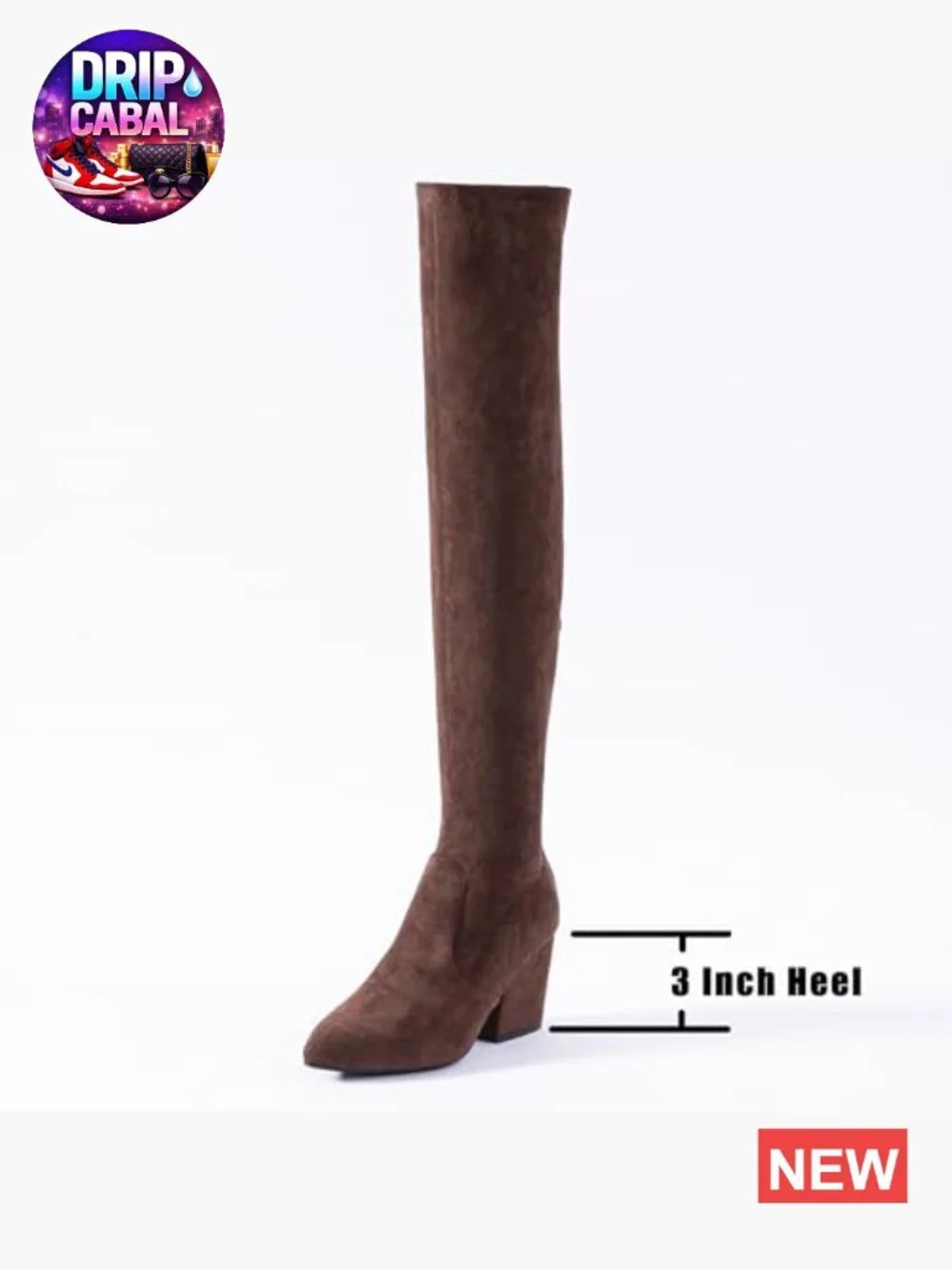 Over the Knee Boots Thigh High Suede Block Heel Low Flat OTK Comfort Pointed Toe